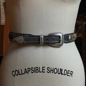 Tony Lama Belt Horse Hair Leather Silver Buckle 38